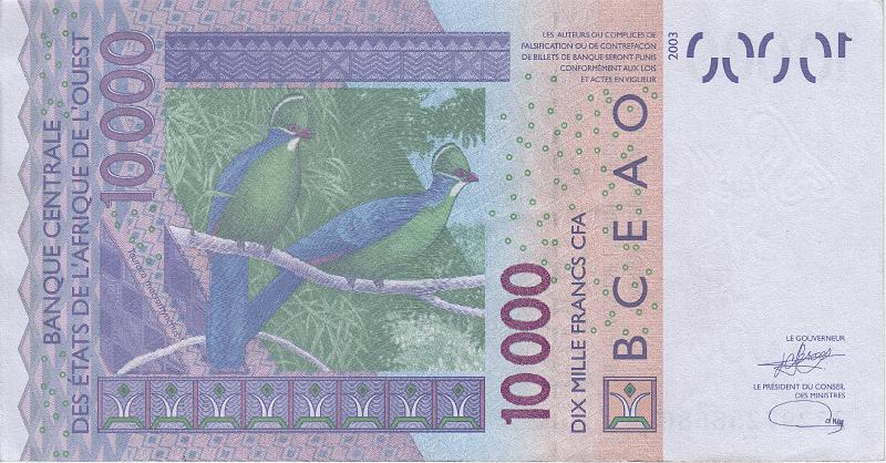 BCE_01_B.JPG - BCEAO, 10 000 francs CFA, (A - Cote d'Ivoire), UNC.