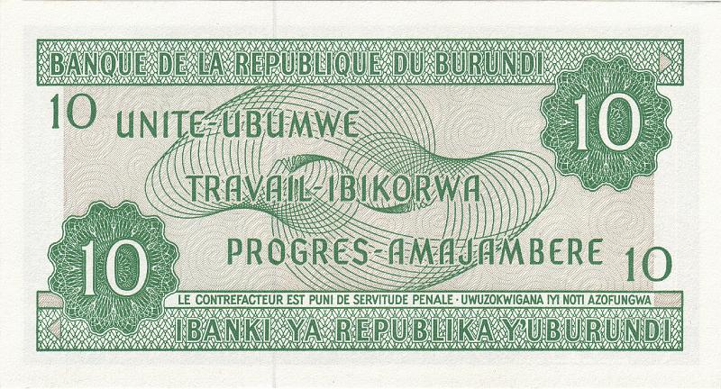 BUR_01_B.JPG - Burundi, 10 francs, UNC.