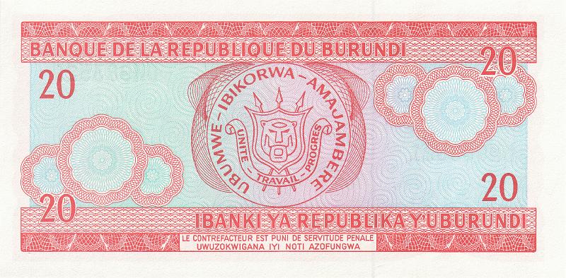 BUR_02_B.JPG - Burundi, 20 francs, UNC.