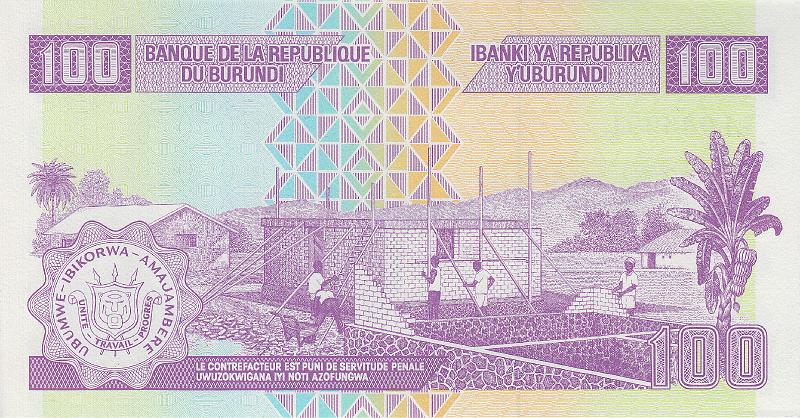 BUR_03_B.JPG - Burundi, 100 francs, UNC.