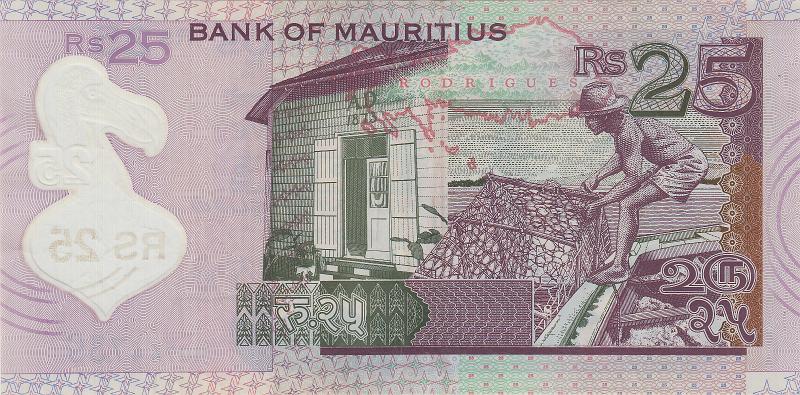 MAU_05_B.JPG - Mauritius, 25 rupees, VF.