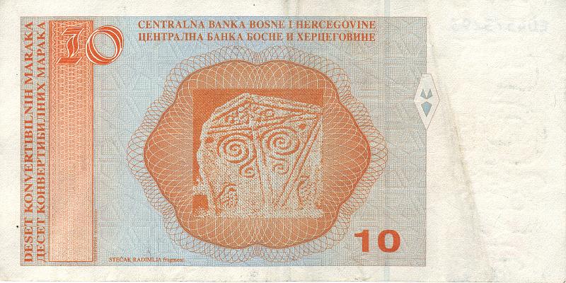 BSN_01_B.JPG - Bosnia and Herzegovina, 10 convertible marks, VG.