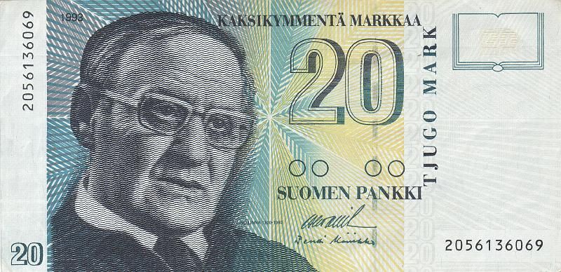 FIN_02_A.JPG - Финляндия, 1993г., 20 марок.