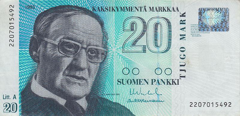 FIN_04_A.JPG - Финляндия, 1993(1997)г., 20 марок (Litt.A).
