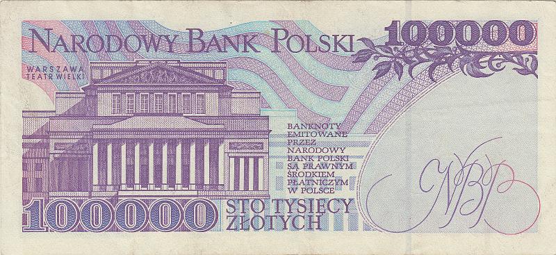 POL_13_B.JPG - Poland, 100 000 zloty, XF.