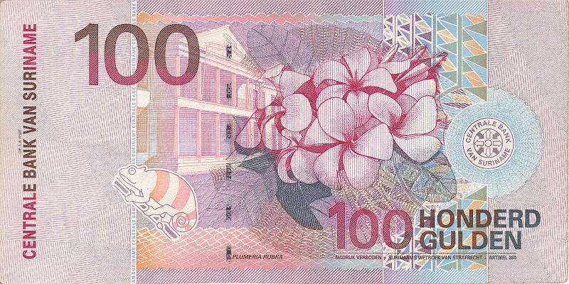 SUR_02_B.JPG - Suriname, 100 guldens, XF.