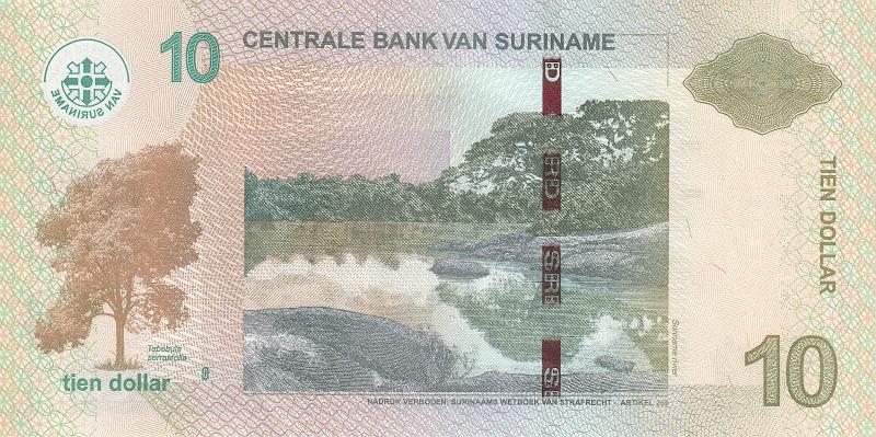 SUR_08_B.JPG - Suriname, 10 dollars, UNC.