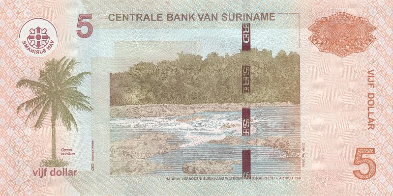 SUR_09_B.JPG - Suriname, 5 dollars, UNC.